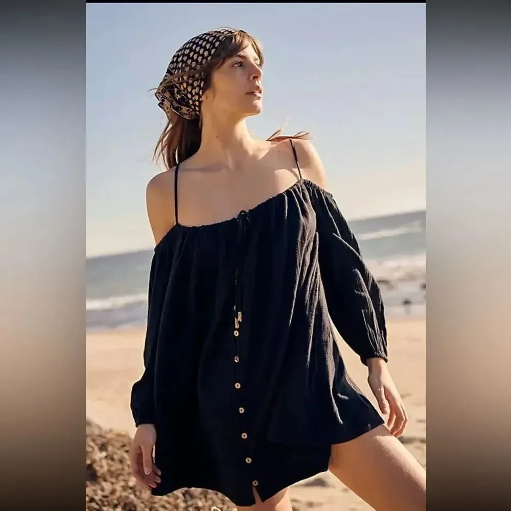 FREE PEOPLE Stealin’ Hearts Tunic Dress XL BLACK NWT